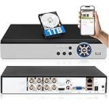 Fuers 5MP H.265+ Security DVR Recorder with AI Human Detection, 8CH Hybrid 6-in-1 CCTV DVR for Surveillance Camera, Supports 8CH Analog and IP Cameras, Mobile APP & PC Remote(1TB Hard Drive)