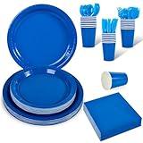 Ottin 168pcs Royal Blue Paper Plates and Napkins Party Supplies Plastic Spoons Knives Forks Cups Disposable Decoration for Birthday Wedding Easter Earth Day Father's Day Passover