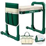 Saker Garden Kneeler and Seat Foldable Gardening Stool with Extendable Legs & Thickened Pad, Tool/Storage Bag, Heavy Duty 500lbs Support for Elderly, Gardening, Outdoor Use