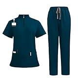 Aylashine Scrubs Medical Uniform, Set-Zipper Collar Top&Straight Pants, Unisex Workwear，for Doctors, Nurses, Beauty Salons Caribbean Blue