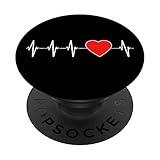 Heart Health Heartbeat EKG Red Heart Disease Awareness Month PopSockets PopGrip: Swappable Grip for Phones & Tablets