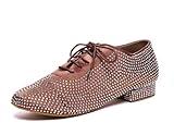 Minishion Mens Professional Dance Shoes Soft Lace-Up Latin Salsa Tango Dancing Shoes with Rhinestones L605 Bronze US 8