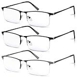 WEIMELTOY 3 Pack Blue Light Blocking Reading Glasses for Men, Stylish Half Frame Metal Computer Readers, Lightweight Spring Hinge Eyeglasses Anti Eyestrain/Glare/UV (2PCS Black+1PCS Gray,+1.5)