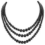 BABEYOND Vintage Multi-Strand Pearl Necklace, Black, 16.9-19.7" L, 150 Imitation Pearls, 3 Sizes, 2.6" Ext. Chain, Flapper Style, Women's Formal/Gifting