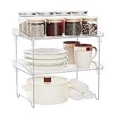 STARLATTA 2 Pcs Cabinet Organizer Shelf，Stackable Kitchen Counter Shelves, Spice Rack,Countertop Organizers，Clear Plastic Storage Shelves Rack for Makeup，Bathroom, Cupboard，Desk，Pantry Organization