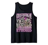 God Is Testing Me... Funny Raccoon Meme Bootleg Graphic 90s Tank Top