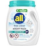 All Mighty Pacs Laundry Detergent Free Clear Odor Relief, Tub, 56 Count