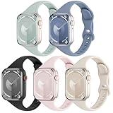 5 Pack Silicone Slim Bands Compatible with Apple Watch Band 38mm 42mm 40mm 44mm 41mm 45mm 46mm 49mm, Soft Narrow Sport Strap Thin Wristband for iWatch Series 10/9/8/7/SE/6/5/4/3/2/1/Ultra Women Men