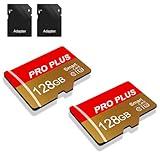 2 Pack SD Card 128GB with SD Adapter High Speed Memory Card, UHS-I C10 A1 Memory TF Card for Tablet/Mobile Phone/Camera/Car Audio/Game Console (TF162 Red Gold 128GB)