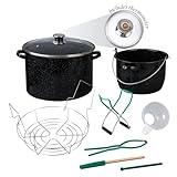 Granite Ware 21.5 Qt Heavy Gauge - 9 Piece water bath canning pot (Speckled Black) with canning toolset, rack and preserving kettle.