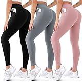 3 Pack High Waisted Leggings for Women Butt Lift Tummy Control Yoga Pants Workout Running Pants(033 Black/Dark Grey/Rosy Brown,L/XL)