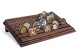 TESLYAR 6 Rows Military Challenge Coins Stand Holder Display Rack Wooden Army Collectible Challenge Coin Display Case Wood Stand, Holds 30-36 Coins Natural Solid Wood Brown American Flag (Brown)