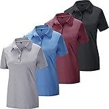 TYCTOS Women's Polo Shirts Athletic Golf Shirts Women Lightweight Womens Polo Shirts Short Sleeve Quick Dry Womens Shirt Black&Light Gray&Blue&Dark Red Large