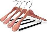 TOPIA HANGER Unfinished American Red Cedar Wood Coat Suit Hangers, Luxury Wooden Jacket Clothes Hangers, Wide Shoulder with Black Padded Pant Bar- 360°Flexible Hook, 4 Pack- Natural- CT07W