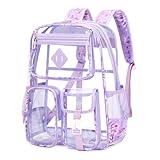 PIG PIG GIRL Clear Backpack for School,Heavy Duty PVC Transparent Bookbag for Girls Stadium Approved See Through Backpack for Women for College Work Travel Festival,Purple with Tie-Dye
