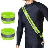 Reflective Sash for Walking at Night, High Visibility Reflective Running Gear Night Walking Safety Gear for Men Women Kids, Reflective Sash with 2 Pcs Reflective Armbands for Running Walking (Green)