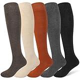 Justay 5 Pairs Womens Knee High Socks Winter Warm Tall Boot Socks Soft Thermal Knit Long Socks for Women Gifts