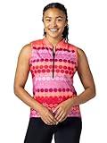 Terry Breakaway Mesh Sleeveless Cycling Jersey Women UPF 50+ 10 Inch Front Zip Relaxed Fit Tank Reg. & Plus Sizes - Pink Dots, Medium