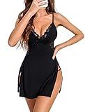 Avidlove Sexy Nightgowns for Women Lace Chemise Lingerie Full Slip Low Back Sleepwear Dress Black