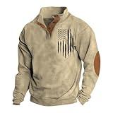 2024 Quarter Zip Pullover Men American Flag Fashion Fall Sweaters Sweatshirts Plain Pullover Ropa De Invierno para Hombre Oversized Sweatshirt Deals of The Day Clearance Prime(Beige,L)