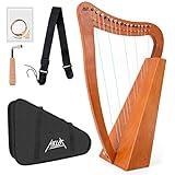 AKLOT Harp 15 strings Mahogany Harp 22 inch Height For Adult Kids Beginner with Tuning Wrench Black Gig Bag Strap Spare Strings