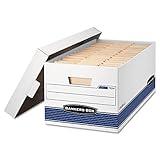 Bankers Box 12 Pack STOR/File Medium-Duty File Storage Boxes, FastFold, Lift-Off Lid, Letter, White/Blue