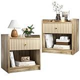 Nidouillet Nightstands Set of 2, Bedside Tables with Drawer, Night Stand Bed Side End Table with Open Storage for Farmhouse Bedroom Living Room Small Space