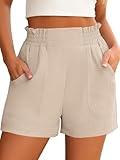 ANRABESS Women Summer Casual Shorts Elastic High Waisted Wide Leg Cute Dressy Beach Shorts 2025 Fashion Vacation Outfits Large Khaki
