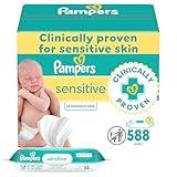 Pampers Sensitive Baby Wipes, Water Based, Hypoallergenic and Unscented, 7 Refill Packs (588 Wipes Total)