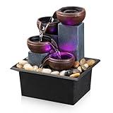 Tabletop Fountain 4 Level Small Waterfall Fountain Indoor Relaxing Water Feature Meditation Fountain for Home Office Bedroom Decoration Including LED Color Lighting and Natural Rocks