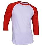 DREAM USA Men's Casual 3/4 Sleeve Baseball Tshirt Raglan Jersey Shirt White/Red Large