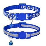 Taglory Reflective Cat Collar Breakaway with Bells, 2 Pack Girl Boy Pet Cat Collar Adjustable 7.5-12.5 Inch, Navy Blue