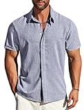 MAPICK Summer Shirts for Men Beach Linen Button Down Casual Shirt Short Sleeve Wedding Guest Dress Shirts(Dark Blue Grey,Large)