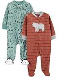 Simple Joys by Carter's Baby Boys' 2-Pack Fleece Footed Sleep and Play, Rust Stripe/Spruce Green Forest Animals, 6-9 Months