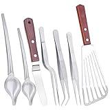 Cridoz 7 Pcs Stainless Steel Kitchen Cooking Plating Tweezers Tongs Drawing Spoons Offset Spatula and Fish Spatula for Food Culinary Plating Decorating