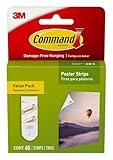 Command Poster Strips, Damage Free Hanging Poster Hangers, No Tools Wall Hanging Strips for Posters, 60 White Command Adhesive Strips