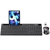 Wireless Keyboard and Mouse Combo, MARVO 2.4G Ergonomic Wireless Computer Keyboard with Phone Tablet Holder, Silent Mouse with 6 Button, Compatible with MacBook, Windows (Black)