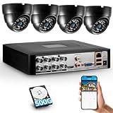 Fuers Wired Security Camera System,H.265+ 8CH Surveillance DVR with 500G Hard Drive and 4 x 1920p CCTV Analog Dome Camera, with face Capture and face Retrieval, Email Alert,Mobile APP & PC Remote
