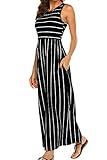 Hount Women's Summer Dresses 2024 Casual Beach Sleeveless Striped Racerback Boho Vacation Sun Dresses with Pockets Plus Size (Black, X-Large)