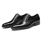FRASOICUS Men’s Dress Shoes with Genuine Leather in Classic Brogue Elastic Band Oxford Formal (Black, Adult, Men, 12, Numeric, US Footwear Size System, Medium)