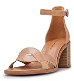 Lucky Brand Women's Sarwa Ankle Strap Sandal Heeled, Latte, 9