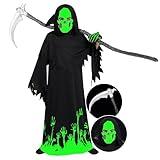 Spooktacular Creations Glow in the Dark Grim Reaper Costume for Boys, Halloween Costumes for Kids, Boys-S(5-7yr)
