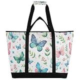 FLildon Insulated Cooler Bag 30L, Spring Butterflies Large Reusable Grocery Bags for Hot/Cold Food Delivery Bag Thermal Tote for Travel Beach Picnic