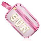 COSHAYSOO Clear Sunscreen Bag Makeup Toiletries Pouch Beach Vacation Essentials Summer Travel Stuff Accessories Personalized Graduation Gifts for Her Women College Teen Girls Teacher Nurse Pink SUN