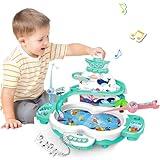 3in1 Fishing Game Toys for Kids with 34PCS Accessories Including Fishing Rod,Small Fish,Track, etc.,Toys with Music and Stories for Preschool Learning,Gifts for Girls Boys(Green)