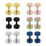 Lcolyoli Screw Fit Ear Gauges Kit Surgical Steel Tunnel Expander Earrings Earlobe Plugs Body Piercing Jewelry for Women Men 12 Pieces Set 14G Silver Rose Gold Black Blue Rainbow