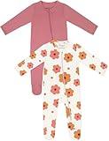 Jimonda Pajamas,Unisex Baby One-Piece Footies,2-Way Zip closure(Flowers$Rosered,0-3 Months) …