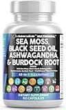 Clean Nutraceuticals Sea Moss Black Seed Oil Ashwagandha Turmeric Bladderwrack Burdock & Vitamin C Vitamin D3 with Elderberry Manuka Dandelion Yellow Dock Iodine Chlorophyll ACV