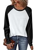 Trendy Queen Womens Sweatshirt Long Sleeve Fall Shirts Outfits Tops Clothes Fashion 2024 t-Shirts Tshirts Cute Casual Crewneck WhiteBlack M