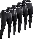 TELALEO 5 Pack Men's Compression Pants for Workout, Running, Basketball - Sports Baselayer Leggings L